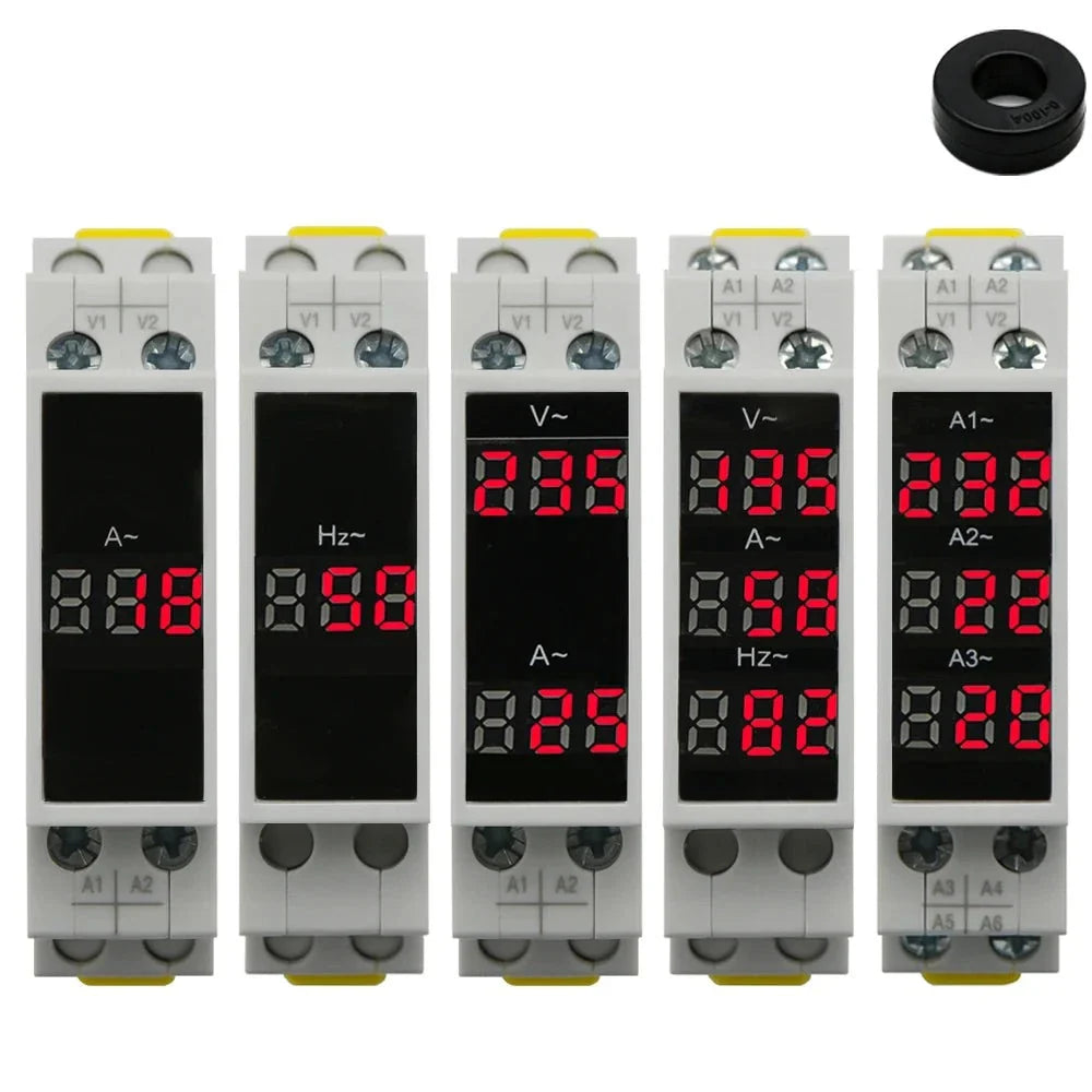 Din Rail 18mm Voltage Current HZ Meter AC 80-500V 220V 380V 100A Modular Voltmeter Ammeter LED Indicator Digital Volt Tester by 54Grid - Renewable Energy Store