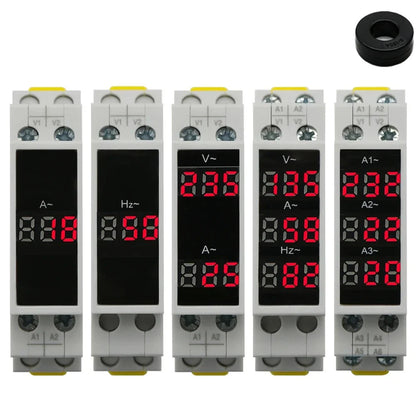 Din Rail 18mm Voltage Current HZ Meter AC 80-500V 220V 380V 100A Modular Voltmeter Ammeter LED Indicator Digital Volt Tester by 54Grid - Renewable Energy Store