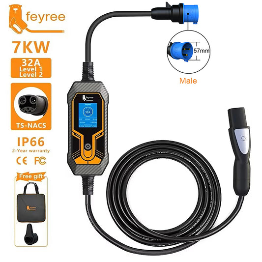 feyree Portable EV Charger Wallbox Tesla 7KW 32A 1Phase Level 2 with 5m Cable Current Adjustable for all Tesla Models 3/Y/S/X by 54Grid - Renewable Energy Store