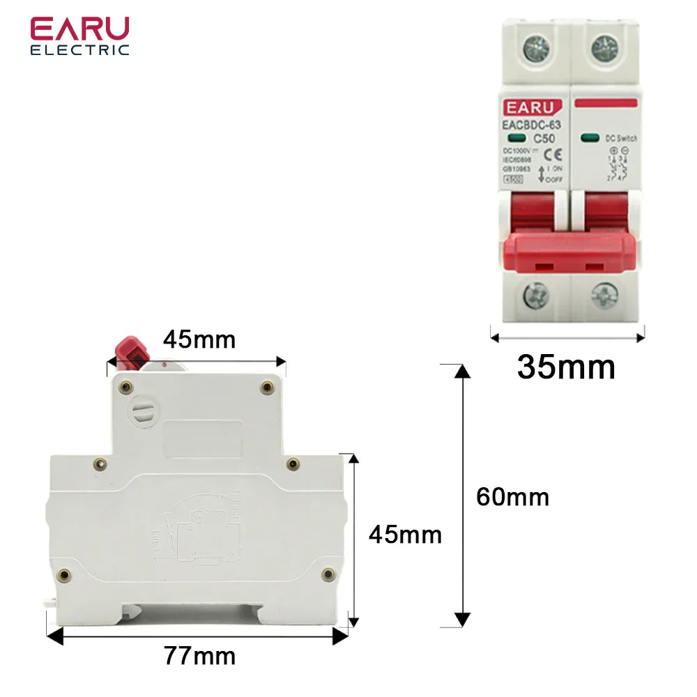2P DC 1000V MCB Solar Mini Circuit Breaker Overload Protection Switch 6A 10A 16A 20A 25A 32A 40A 50A 63A DC1000V Photovoltaic PV by 54Grid - Renewable Energy Store