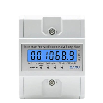 Din Rail AC 230 380V 3 Phase 4 Wire Energy Meter Power Consumption Monitor kWh Meter Wattmeter Bivolt 100A 50/60Hz LCD Backlight by 54Grid - Renewable Energy Store