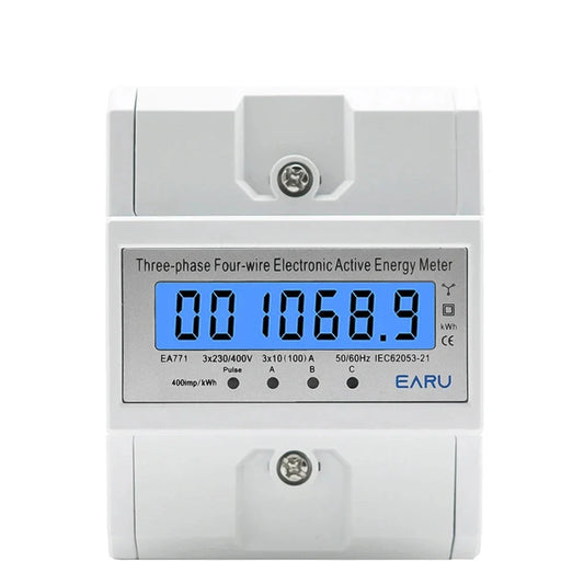 Din Rail AC 230 380V 3 Phase 4 Wire Energy Meter Power Consumption Monitor kWh Meter Wattmeter Bivolt 100A 50/60Hz LCD Backlight by 54Grid - Renewable Energy Store