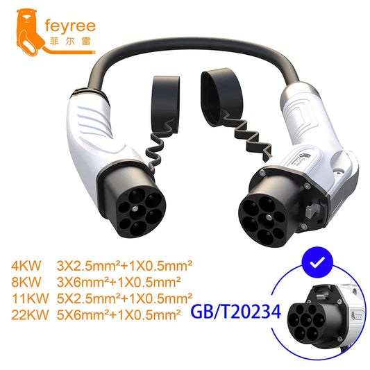 feyree Type2 Male Plug to GB/T Car Charger Adapter for Electric Car Charging Cable Portable EV Charger Plug 16A 11KW 32A 22KW by 54Grid - Renewable Energy Store