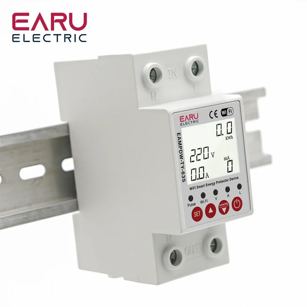 63A Tuya Smart WiFi Circuit Breaker Switch BI-Direction Measuring Earth Leakage Over Under Voltage Protector Energy Power Meter by 54Grid - Renewable Energy Store