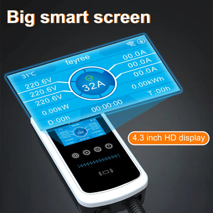 feyree GB/T Socket EV Charger 7.6kw 32A Wallbox 4.3 inch Big Screen APP Charge History Record 11kw 22kw 3 Phase Charging Station