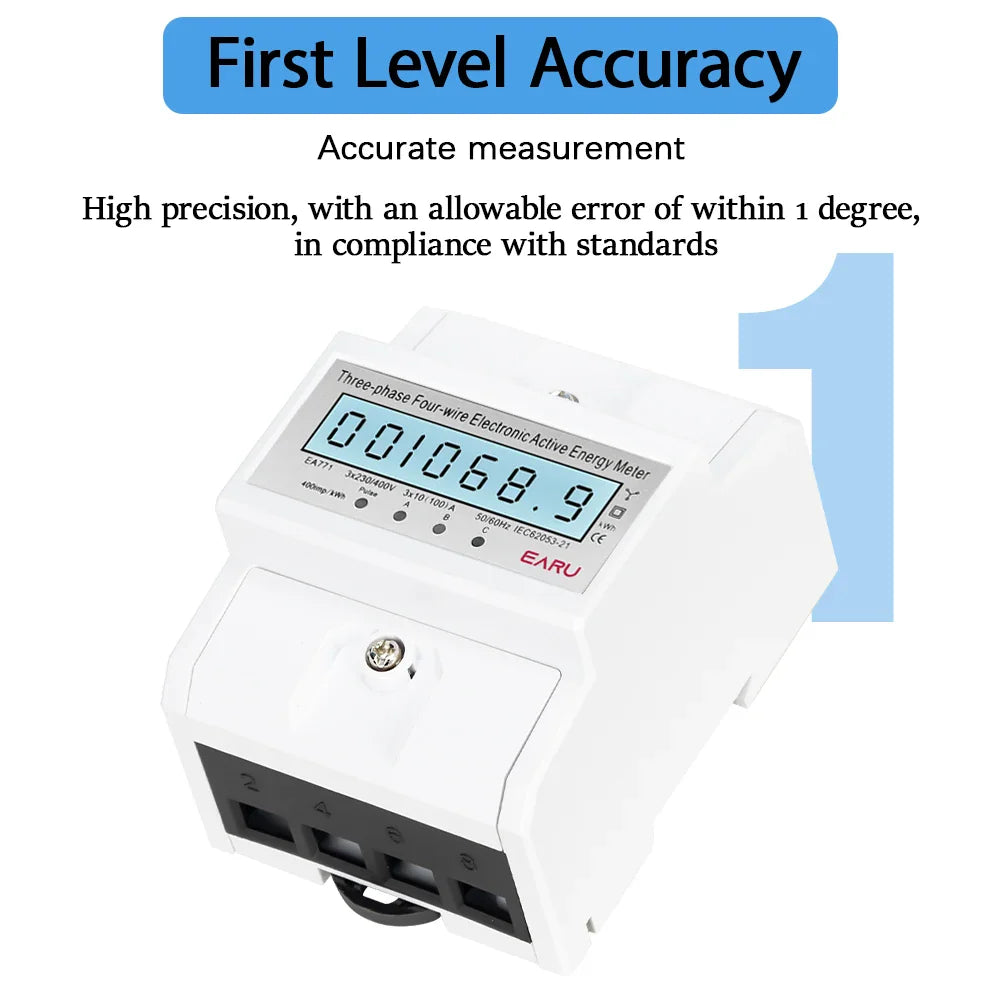 Three Phase LCD Energy Meter Backlight Bidirectional Electricity Meter kWh RS485 Remote Communication for Meter Reading AC 380V