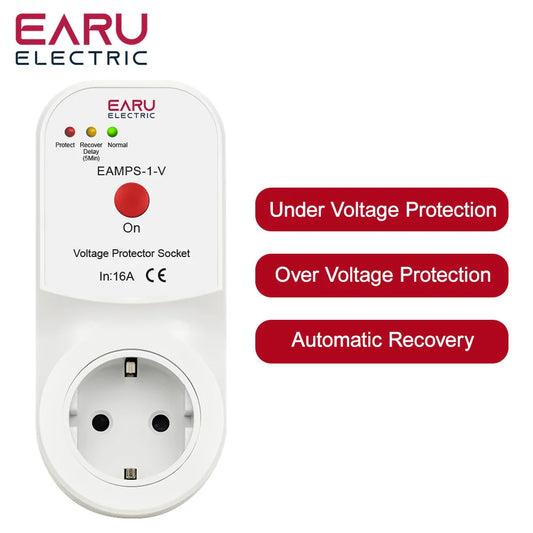 Automatic Voltage Protector Socket Switch 16A AC 230V 50/60Hz Power Surge Protection EU Socket Type Volt Safe For Home Appliance
