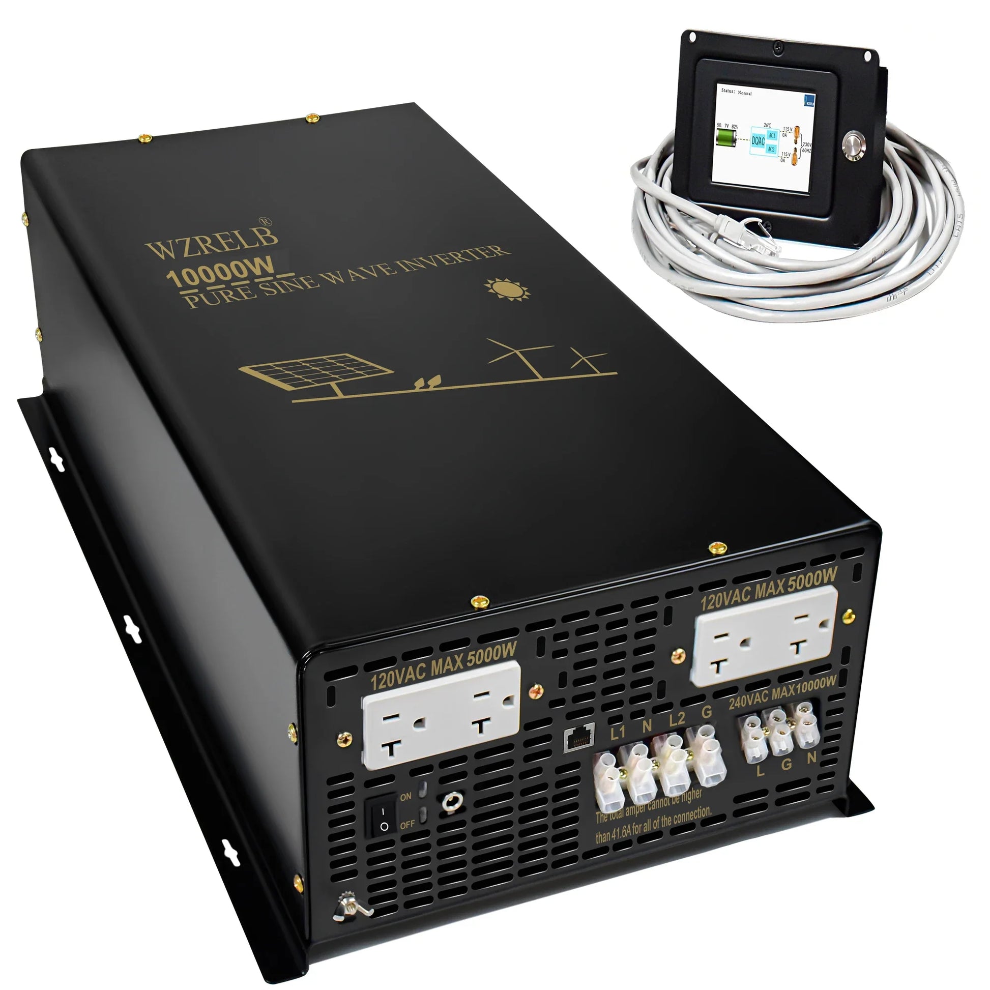 10000W Split-phase Pure Sine Wave Solar Inverter Power Supply Battery 24V/36V/48V/96V DC to 110/220V,120/240V AC Converter Wired by 54Grid - Renewable Energy Store