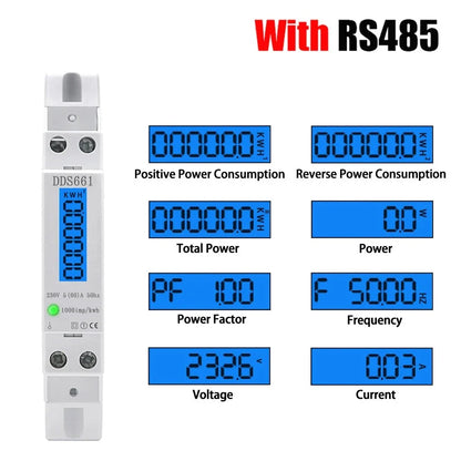 Single Phase Backlight Wattmeter Power LCD Digital Display Consumption Meter KWh 60A 110V 230VAC 50Hz Watt Din Rail Energy Meter by 54Grid - Renewable Energy Store