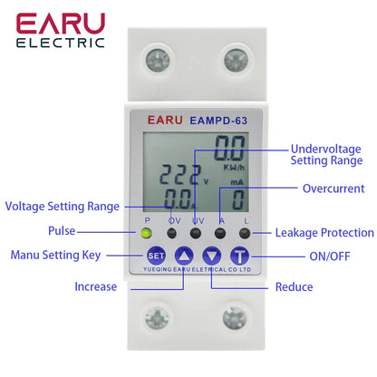 63A AC 230V Earth Leakage Relay with Voltage Protector & Display by 54Grid - Renewable Energy Store