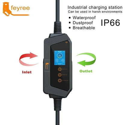 feyree Type1 7KW 32A 1Phase Portable EV Charger J1772 Socket with 5m Cable Smart APP WIFI Control Version for Electric Vehicle