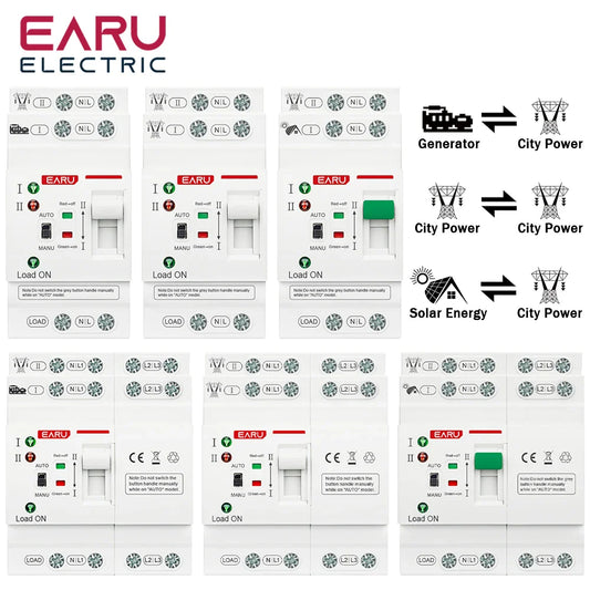 2P 4P 80A AC 230V 110V Automatic Transfer Switch Mini ATS Solar PV Dual Power Electrical Selector Switches Uninterrupted Power