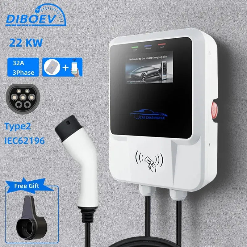 EV Charging Station 7/11/22KW Electric Vehicle Car Charger 32A EVSE Wallbox Wallmount Type2 IEC62196 Type1 with APP Wifi Cards - 54Grid - Renewable Energy Store