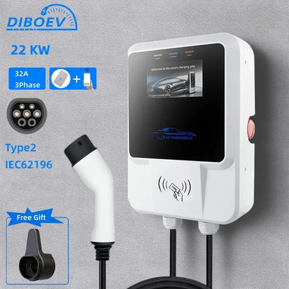 EV Charging Station 7/11/22KW Electric Vehicle Car Charger 32A EVSE Wallbox Wallmount Type2 IEC62196 Type1 with APP Wifi Cards - 54Grid - Renewable Energy Store