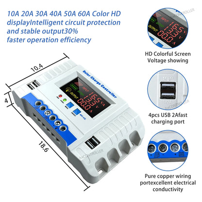Colorful Display 12V 24V 10A 20A 30A 40A Solar Charge Controller by 54Grid - Renewable Energy Store
