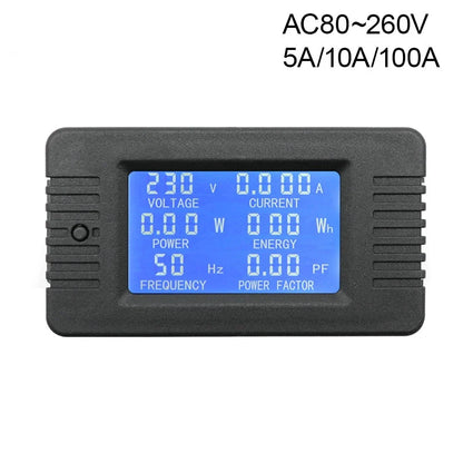 PZEM 5A 10A 100A Battery Capacity Tester AC80-260V 6in1 Voltage Current Power Capacity Meter Resistance Frequency Meter by 54Grid - Renewable Energy Store