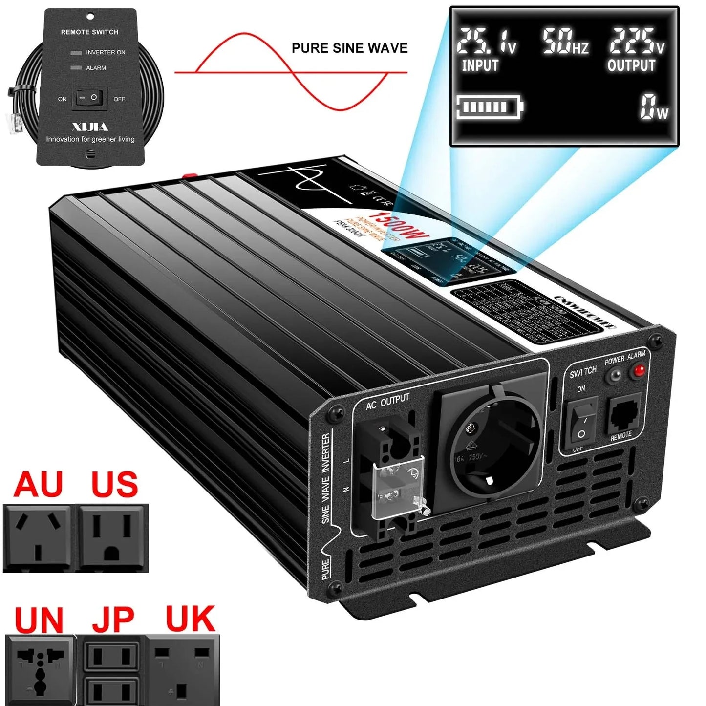 1500W pure sine wave inverter 12V/24V/48V LCD screen - 54Grid - Renewable Energy Store