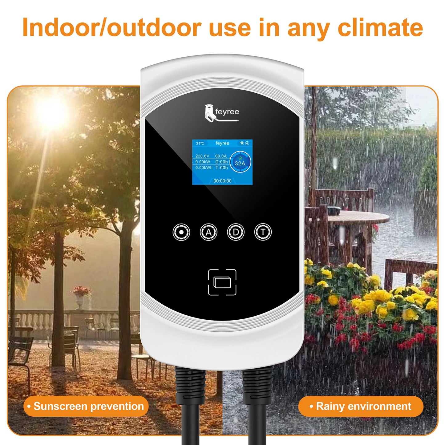 feyree DLB Function EV Charger Type1 EVSE Wallbox 32A 7.6kW 40A 9.6kW 50A 12kW 1P j1772 Socket APP Control for Electric Vehicle
