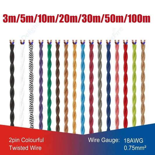 2 Core Vintage Twisted Fabric Electrical Wires 18AWG 2 Pin Lamp Extension Cord by 54Grid - Renewable Energy Store