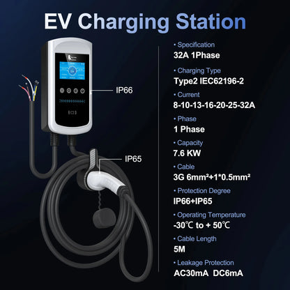 feyree Type2 32A 7kW 1P DLB EV Charger 4.3inch Screen Dynamic Load Balancing 11kW 22kW 3P EVSE Wallbox Station with Charging LOG
