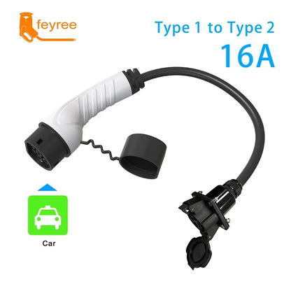 feyree Type1 j1772 female Socket to 16A 32A Type2 IEC62196-2 EVSE Car Side EV Charger Adapter 0.5m Cable for Electric Vehicle