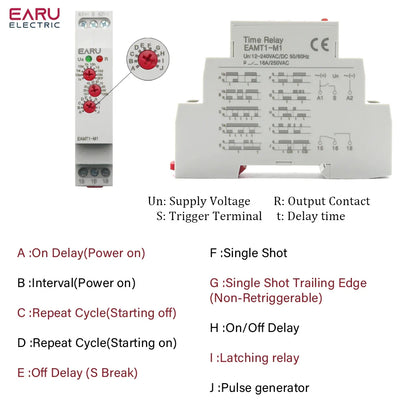 12-240VAC/DC Din Rail Type 0.1 second -10 days Time Delay Relay 16A/250VAC Multifunction Timer Relay with 10 Function Choices by 54Grid - Renewable Energy Store