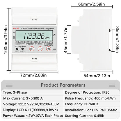 Three Phase LCD Energy Meter Backlight Bidirectional Electricity Meter kWh RS485 Remote Communication for Meter Reading AC 380V