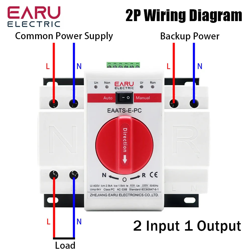 2P 4P 63A 125A ATS PV Dual Power Automatic Transfer Switch AC220V 400V 50/60Hz Type MCB Auto Manual Sal Switches Circuit Breaker