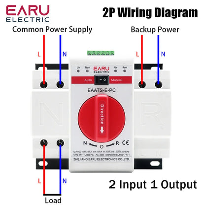 2P 4P 63A 125A ATS PV Dual Power Automatic Transfer Switch AC220V 400V 50/60Hz Type MCB Auto Manual Sal Switches Circuit Breaker