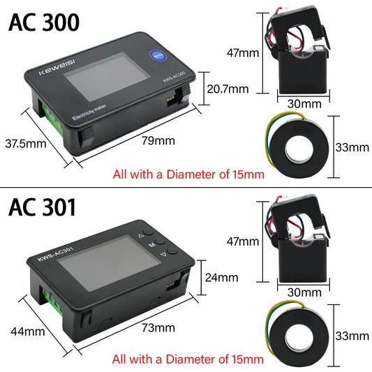 KWS-AC301 AC300 Voltmeter Ammeter AC 50-300V Power Energy Meter Digital AC Wattmeter Electricity Meter 0-20/100A Power Detecor by 54Grid - Renewable Energy Store