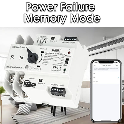 eWeLink WiFi Smart Remote Control 2P 125A AC 230V ATS Dual Power Automatic Transfer Electrical Selector Switch Uninterrupted