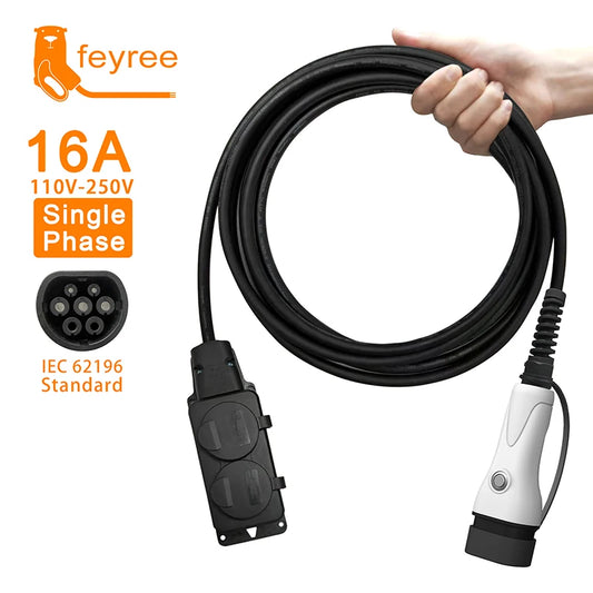 feyree V2L Cable Electric Car Side Discharge Plug EV Charger Type2 16A with EU Socket Outdoor Power Station( Upgraded Version)