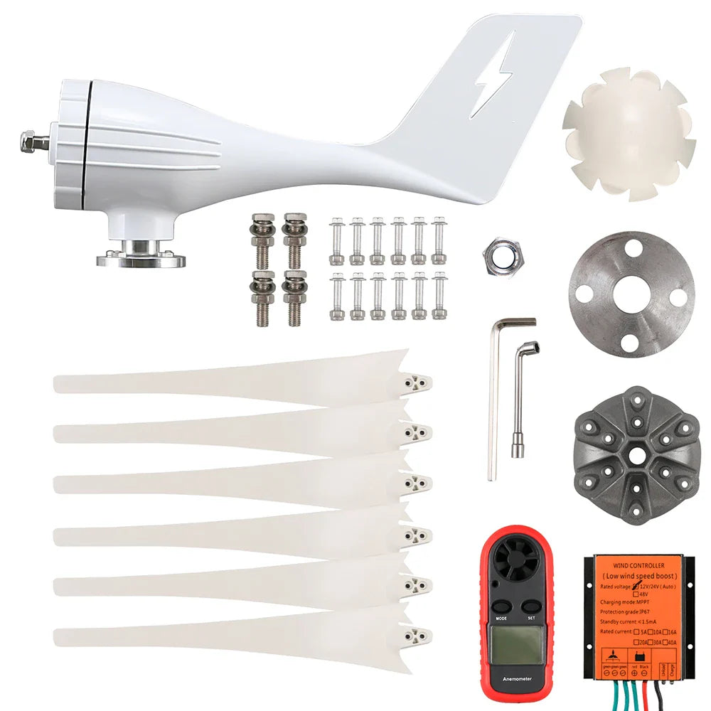 3kw Small Wind Mill Turbine Power Generator Complete Kit 12v 24v 48v 3 Blades Dynamo With MPPT Charge Controller RV Yacht Farm - 54Grid - Renewable Energy Store
