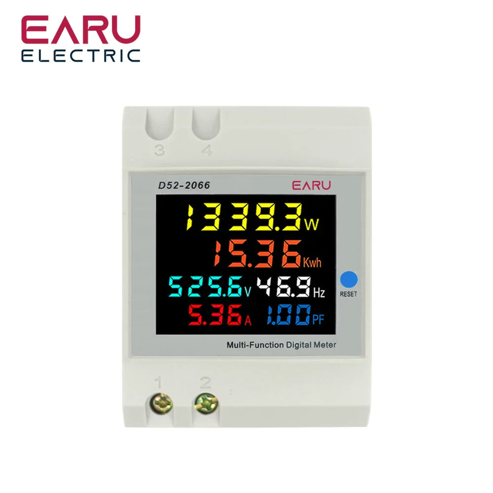 6IN1 Display Smart Meter Din Rail AC Monitor Voltage Current Power Factor Active KWH Electric Energy Frequency Meter D52-2066 by 54Grid - Renewable Energy Store