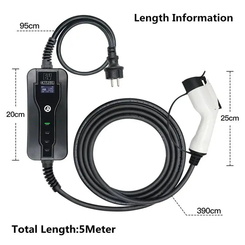 Car Portable EV Charger Electric Vehicle Type1 Type2 GBT Plug 16A 5M SAE J1772 IEC62196 EVSE Controller Charging Stations - 54Grid - Renewable Energy Store