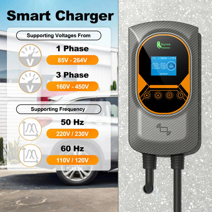 feyree GBT 22kW 32A Three Phase EV Wallbox Smart Dynamic Load Balance RFID Card APP Control EV Charging Station for Outdoor Use
