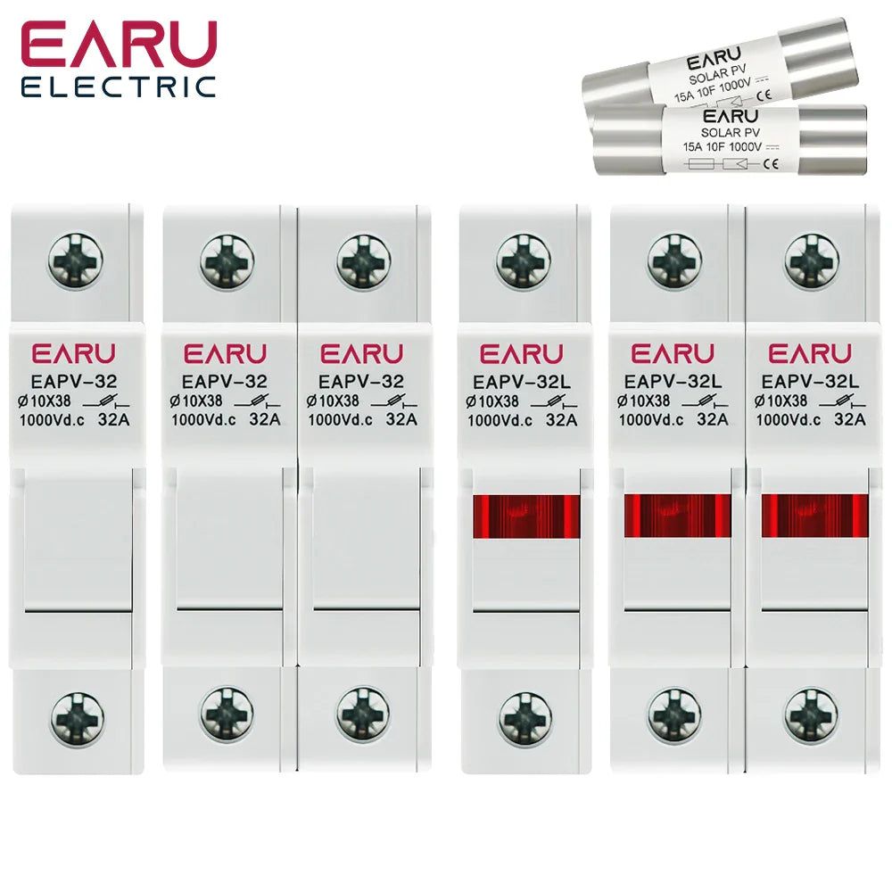 One Set 1P 2P DC Fuses Holder Solar 10*38mm PV 1000V 6A 15A 32A Base for Solar Photovoltaic System Short Circuit Protector gpV