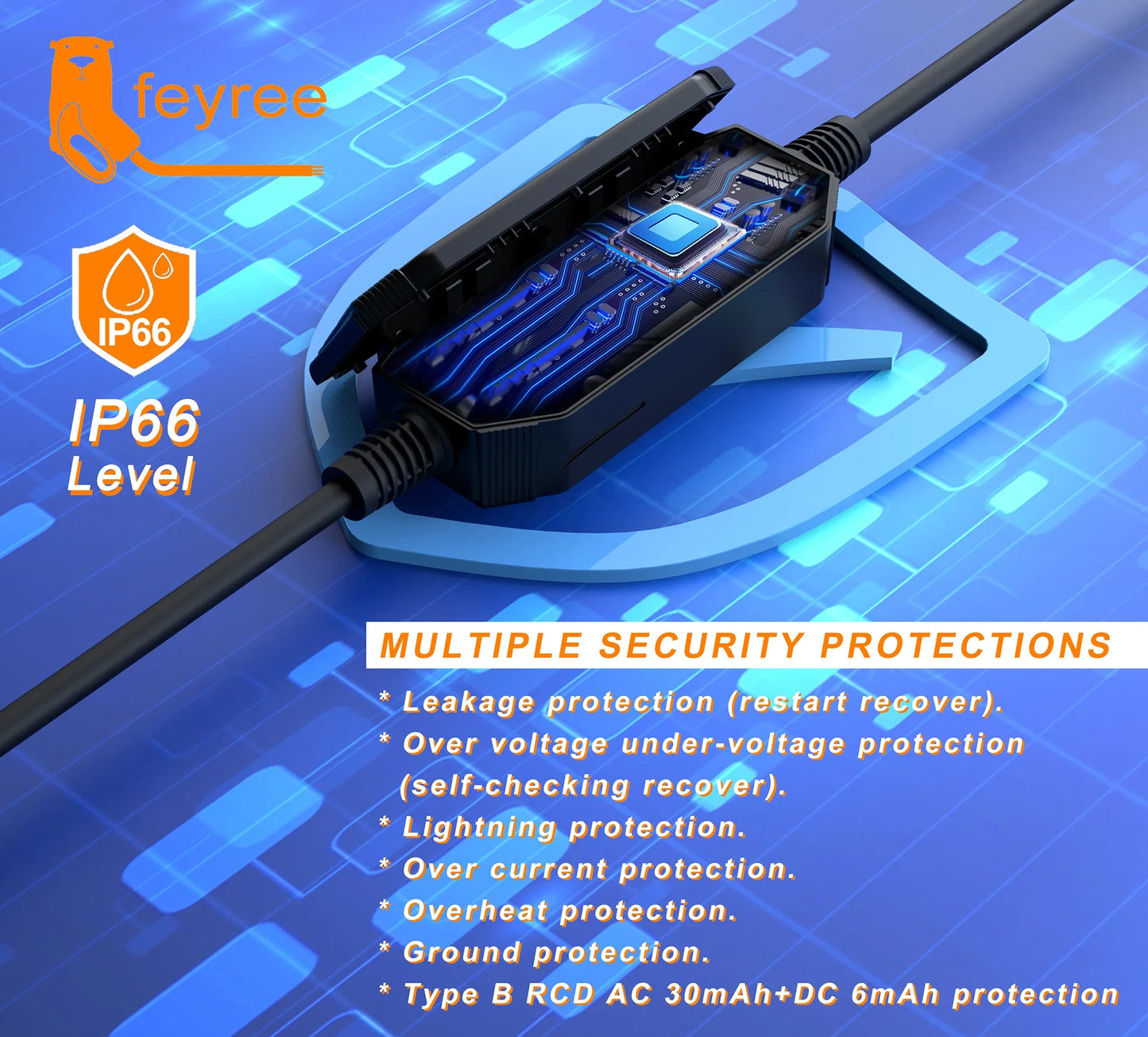 feyree 22KW 32A 3Phase Type2 EV Charger Wi-Fi APP Control EVSE Portable Charging Box with AU 5pin Plug for Electric Car Charger