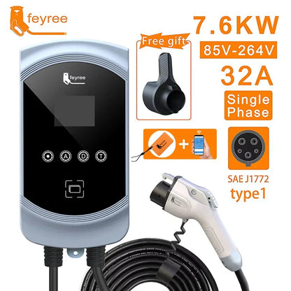 feyree EV Charger Type1 EVSE Wallbox 32A 7.6KW 40A 9.6KW 50A 12KW 1Phase j1772 Adapter APP Control for Electric Vehicle Car by 54Grid - Renewable Energy Store