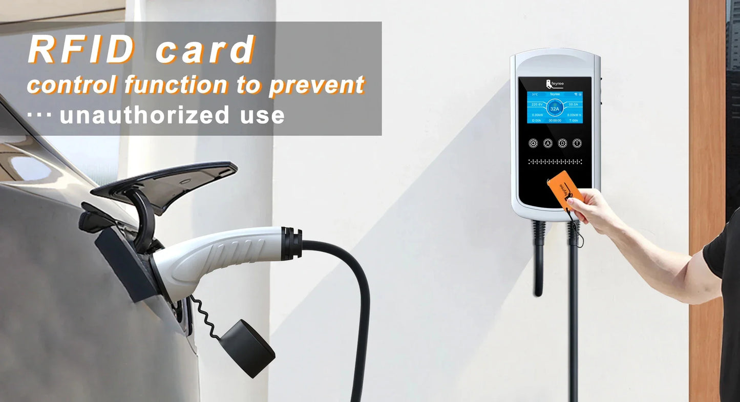 feyree Type2 EV Charger 32A 7.6KW Charging Station Car Charger 11KW 22KW 3Phase EVSE Wallbox 4.3inch Screen Smart APP Control