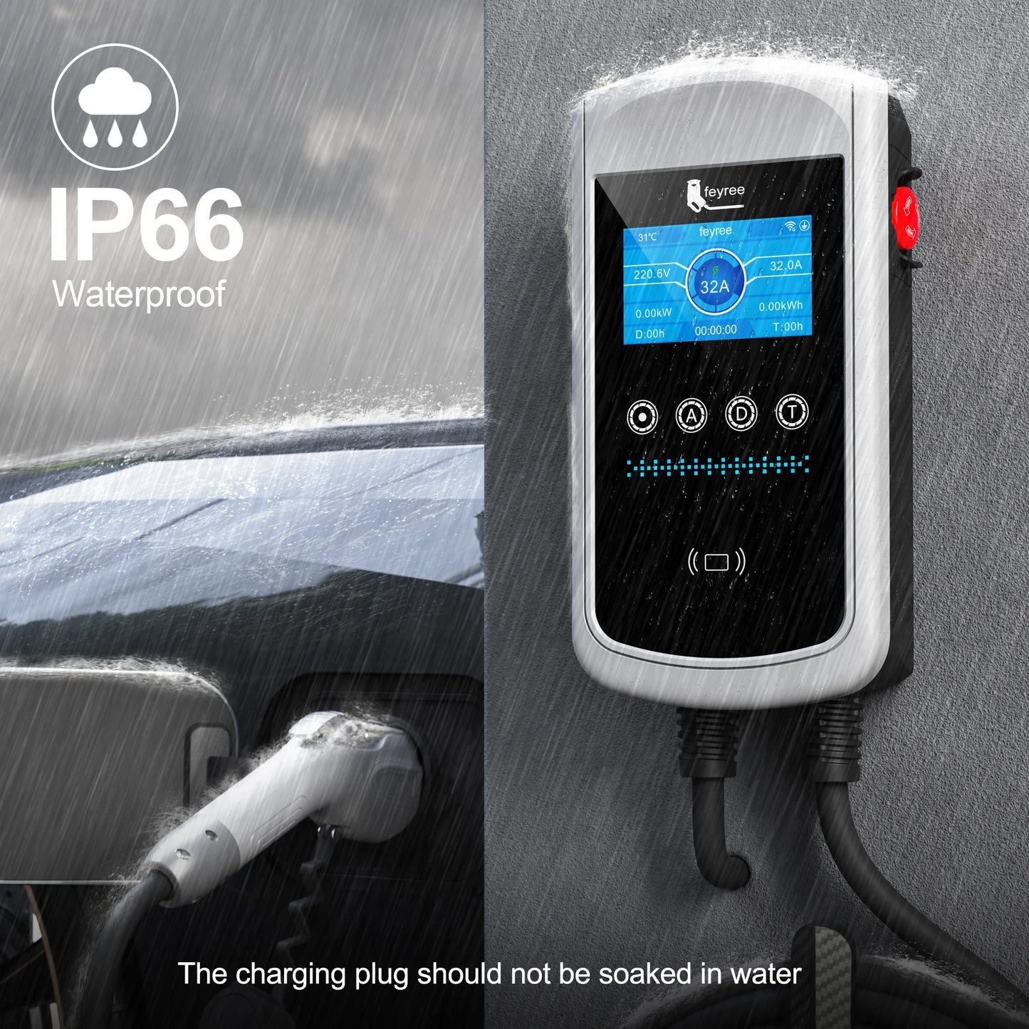 feyree GB/T EV Charger 7.6kw 32A Dynamic Load Balancing Wallbox 4.3inch LCD Wifi APP Charging Log 11KW 22KW 3P Charging Station