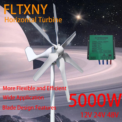 New Energy 6 Blades Windmill Wind Turbine Generator 5000w 12v 24v With MPPT controller For Homeuse Street Lamps by 54Grid - Renewable Energy Store