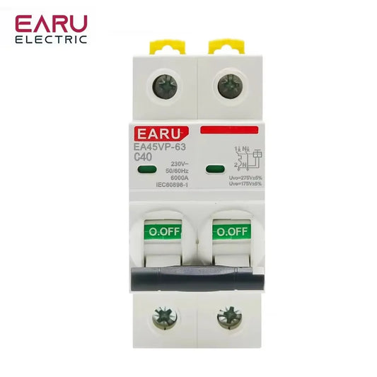 AC 230V 50/60Hz MCB Type C Mini Circuit Breaker Overvoltage and Undervoltage Protection 6A 10A 16A 20A 25A 32A 40A 50A 63A 1P+N