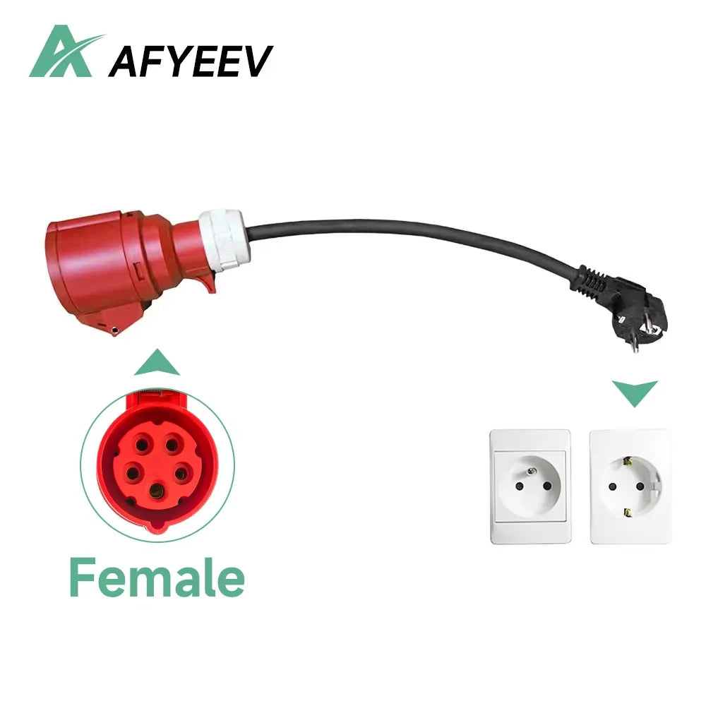 AFYEEV EV Charger Schuko Plug to CEE Red Power Female Plug 5 Pins Socket Adapter Connect with 16A 3 Phase 11KW Portable Charger