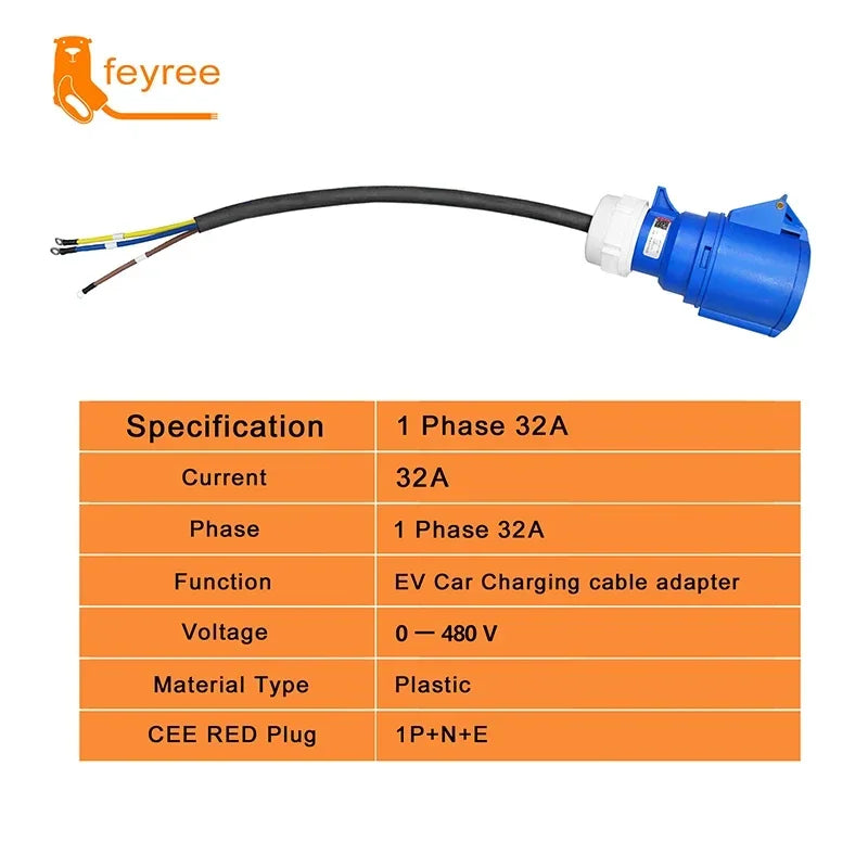 feyree EV Charger CEE Female Socket 3Pins to Schuko Plug Adapter Waterproof Connection WallMount Socket 32A 7KW Portable Charger