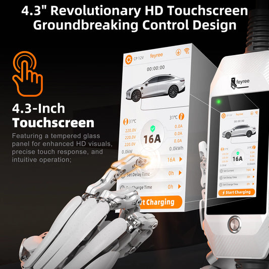 feyree Portable EV Charger 11kW 16A 3P Fast Charging Type2 Socket 4.3inch Touch Screen Design Smart WIFI APP Control AC Charger