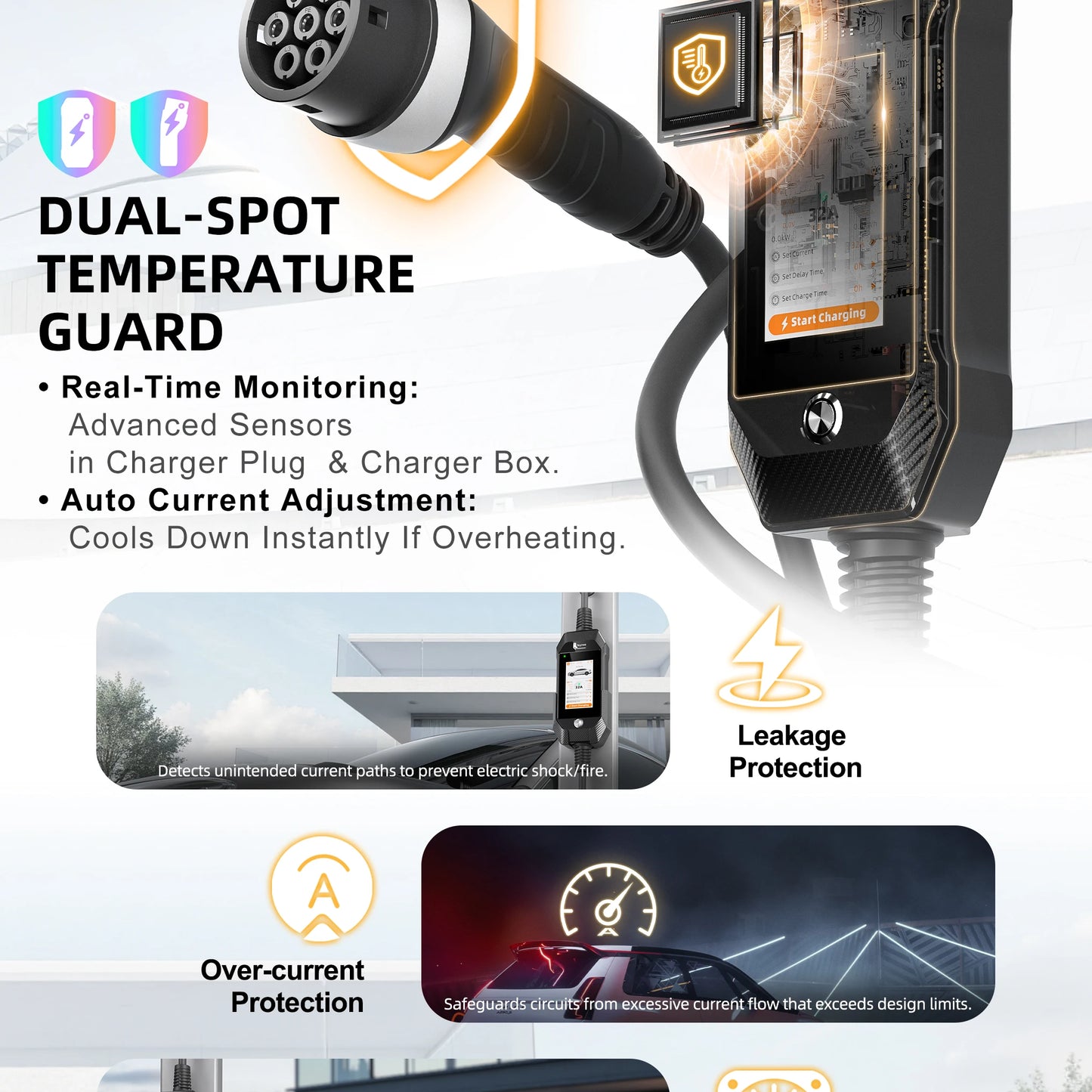 feyree 4.3 Inch Touch Screen Portable 7kW EV Charger Type2 Charging Plug with Smart Wifi APP AC Home Charger Professional Design