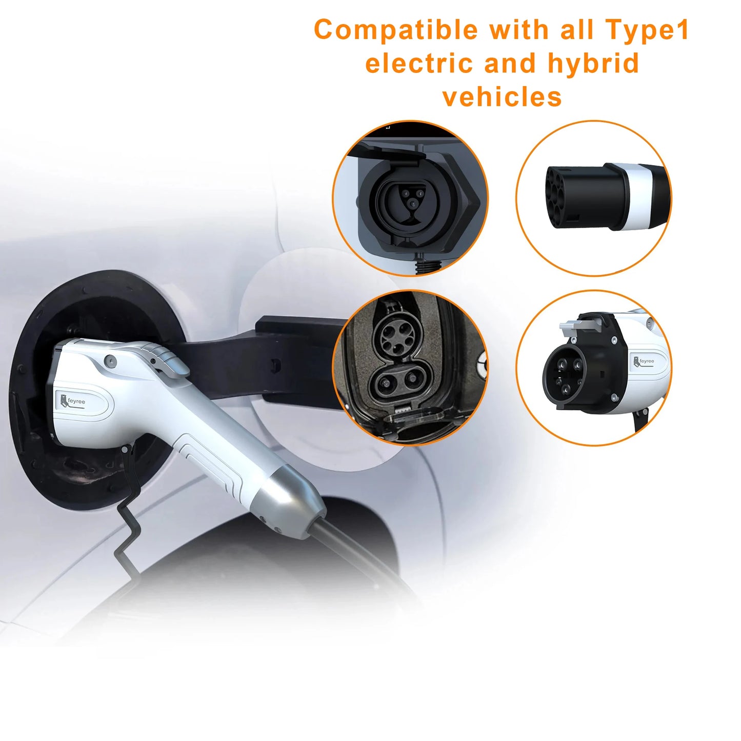 feyree EV Charging Cable 7KW 32A 1Phase Type1 Car Charging Socket to Type2 Power Supply Side 16A 3.5KW 5m Cable for Electric Car