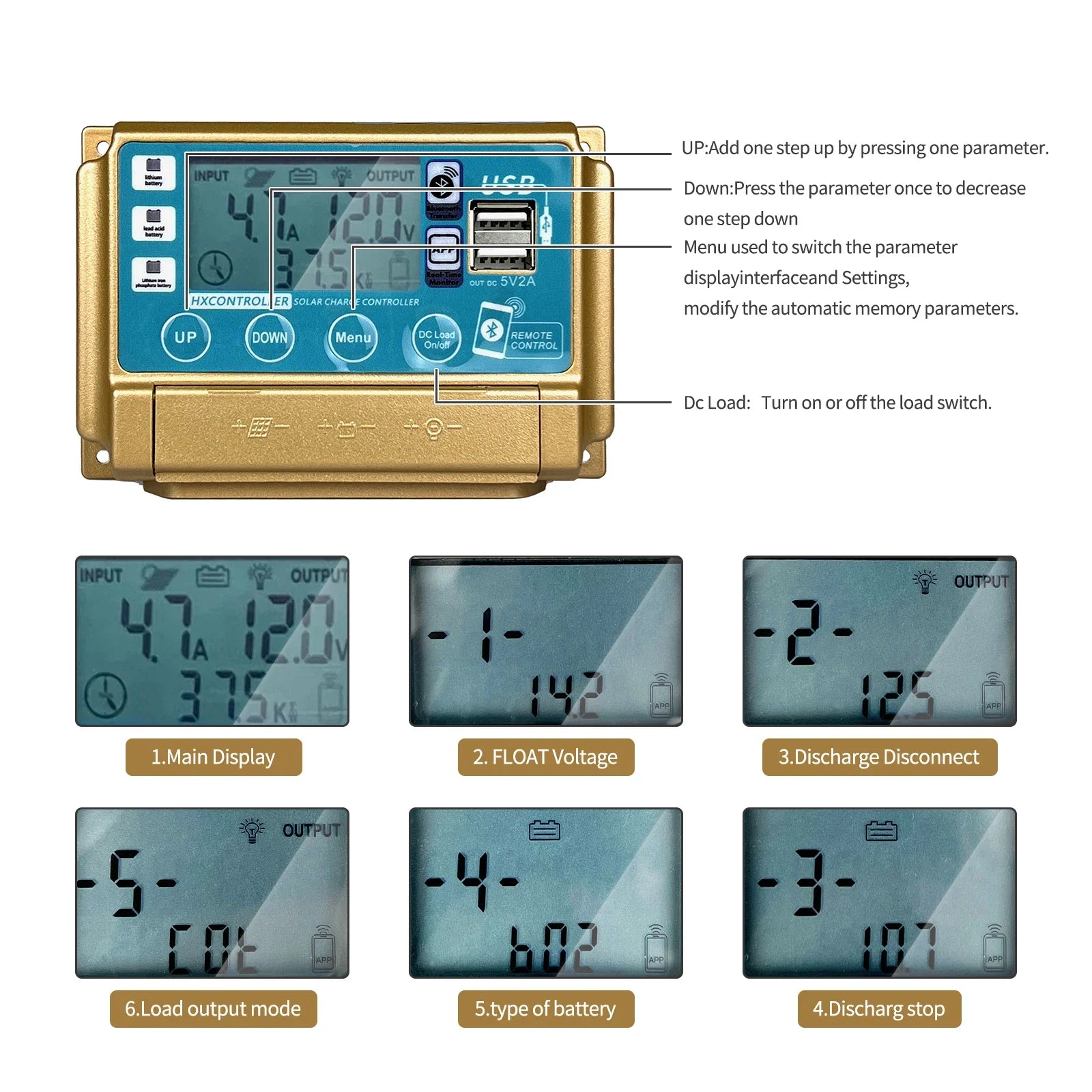 12V/24V 30A/40A/50A/60A Solar Panel Controller Bluetooth LCD Display by 54Grid - Renewable Energy Store