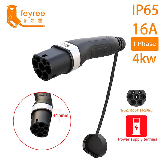 feyree EV Charger Type2 Male Plug for Power Supply Side 16A 32A 1 Phase IEC62196-2 Adapter 11KW 22KW Three Phase Electric Car